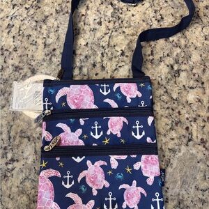 Stylish Navy and Pink Crossbody Bag with Turtle Design